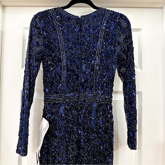 Mac Duggal 5002 Embellished Front Slit Long Sleeve Gown Midnight Blue sz 4 - Picture 8 of 10